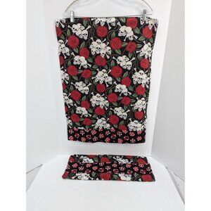 Skulls and Red Roses on Black Pillowcase with Dice Hem Pair 20X27